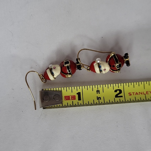 Santa Claus Earrings enamel pearl holiday wear - Picture 3 of 10